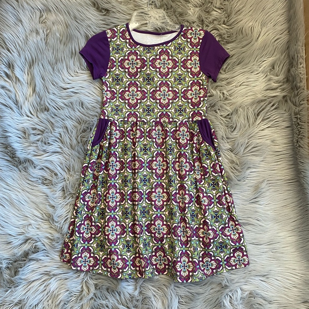Persnickety Girls Dress with Purple and Green Floral Design